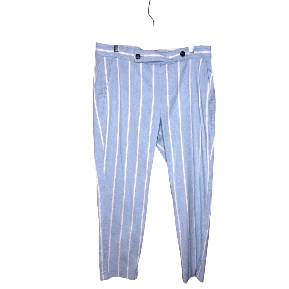 Banana Republic Avery Pants Blue White Striped Linen Cotton Blend Size 6